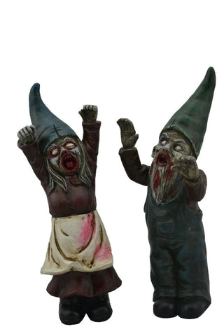 Halloween Female/Male Zombie Gnomes 11.5 In.High-Set Of 2