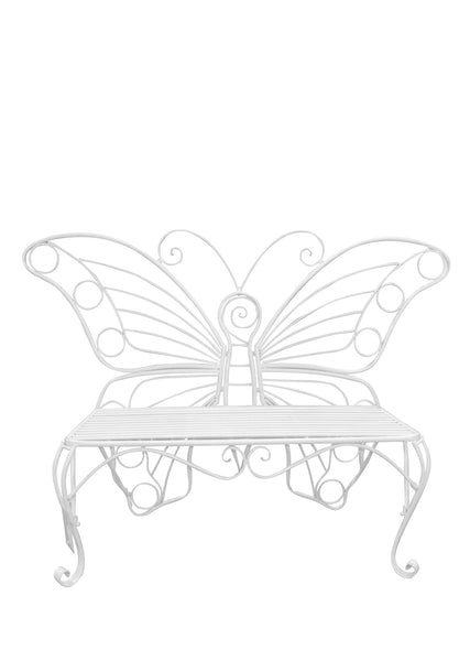 METAL GARDEN DECOR-BUTTERFLY BENCH-WHITE