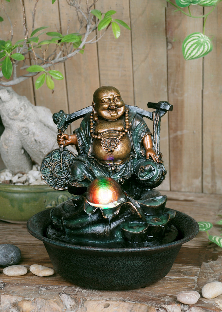 Lucky Buddha Table Top Fountain with LED Crystal Ball