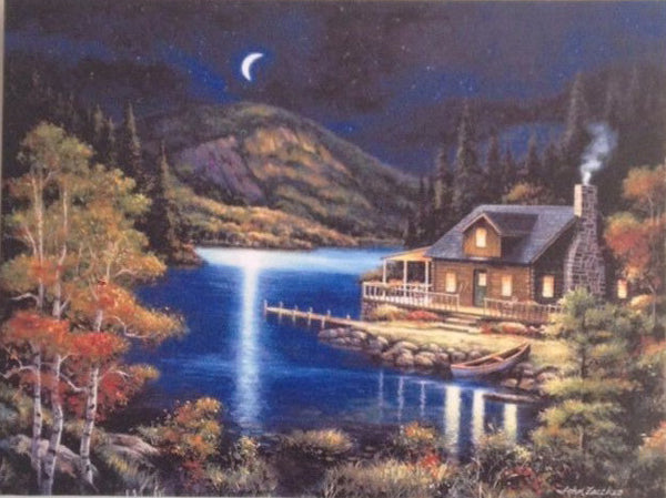 Cottage at Lake On Canavas - Illuminated Painting