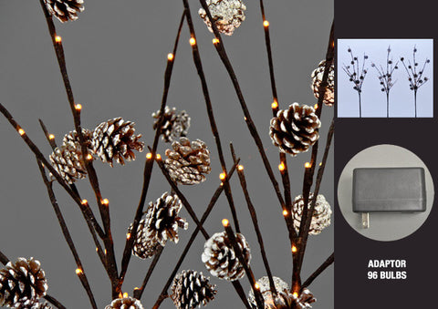FLORAL LIGHTS-PINECONE BRANCHES AC 96L-42 PINECONES-2pc min & up