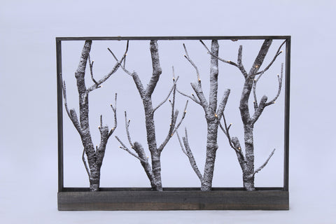 Frame-Brown Trees with Snow 32 Warm White LED 3AA Battery Operated, Indoor Use Only
