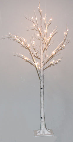 Birch Tree On Metal Base, 48 LED Lights, 47 Inches Tall, Indoor and Outdoor Use