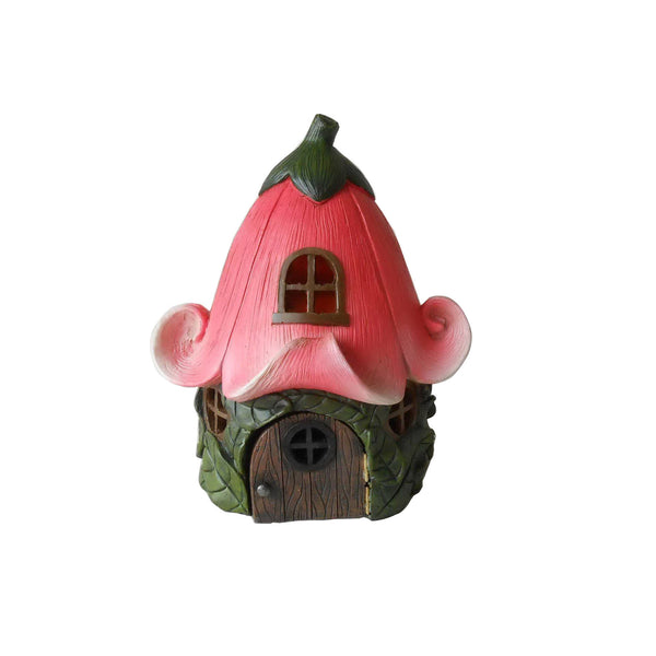Fairy Garden House with Pink Lily Flower Roof