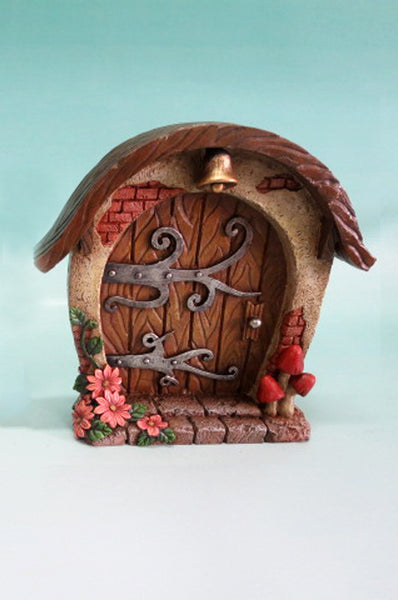 Fairy Garden-Mini Garden Brown Door with Bell & Scroll