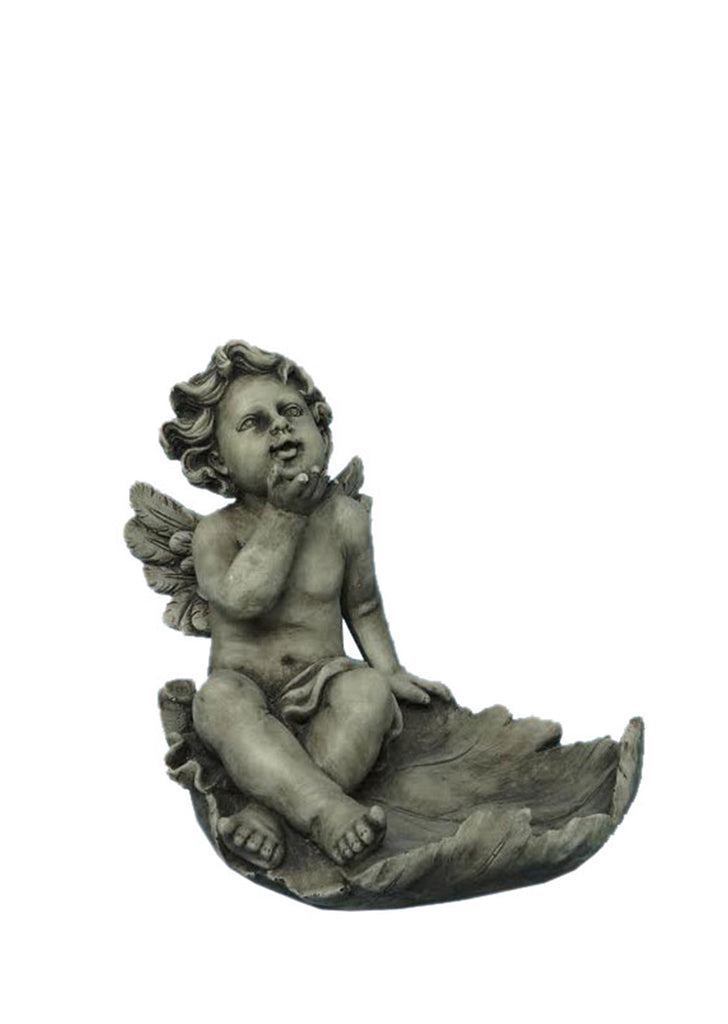 Angel on Leaf Bird Feeder Statue
