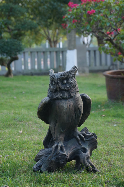 Owl Perched On Tree Trunk - Wood Finish Right