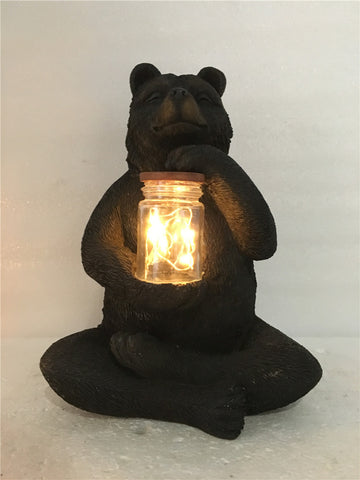 Bear Sitting W/ Fairy Light In Jar