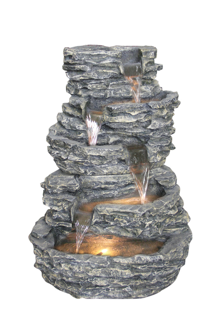 Multi-level Slate Rock Fountain with Lights