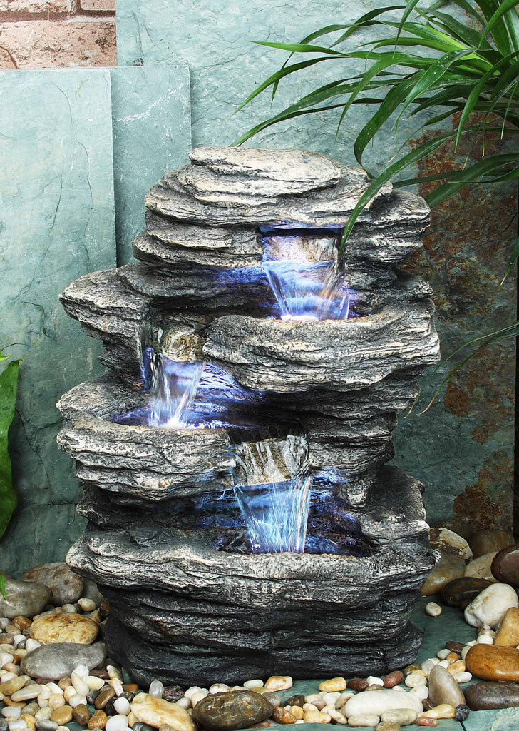 Slate Rocks Table Top Fountain with Lights