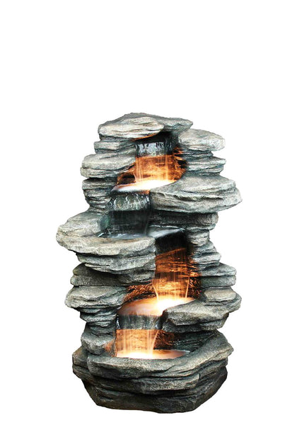Tiered Rock Garden Fountain with Lights