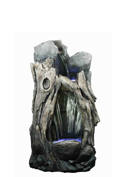 Tree Trunk and Rock Waterfall Fountain with LED Lights
