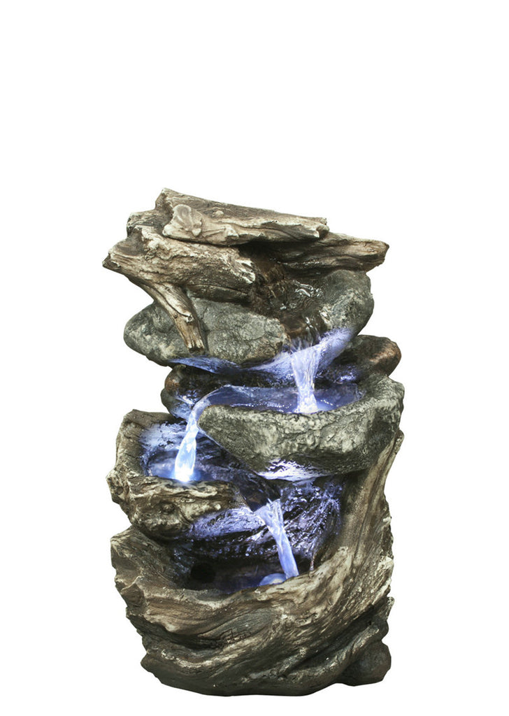 Log and Stone Waterfall Fountain with LED