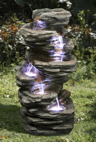 Seven Level Slate Stone Fountain With Light