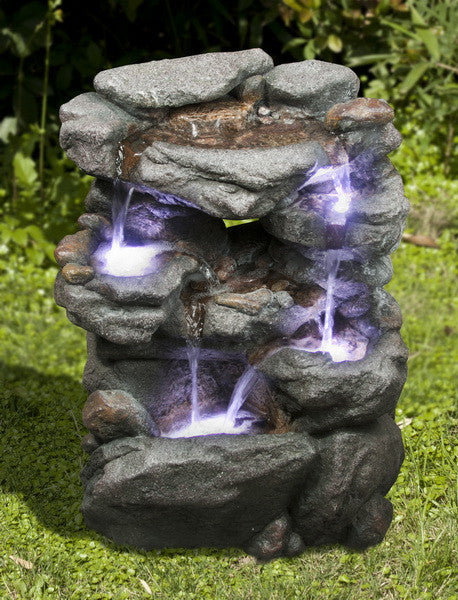 Multi Level Stones Fountain With Lights