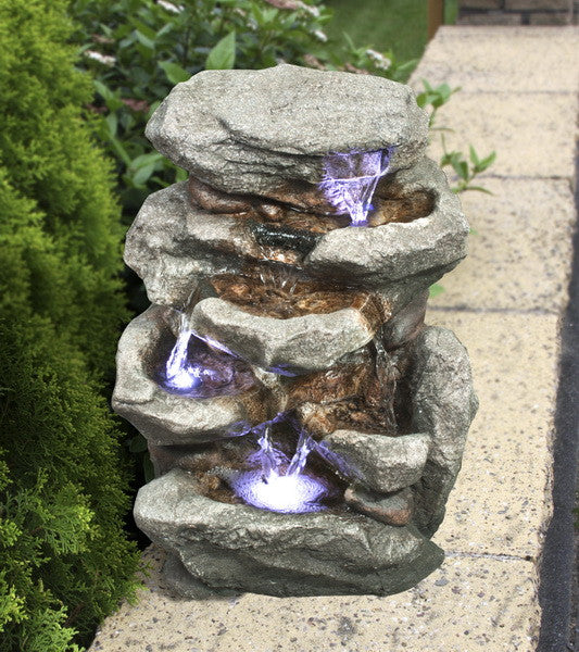 Six Level Stacked Rocks Fountain With Light