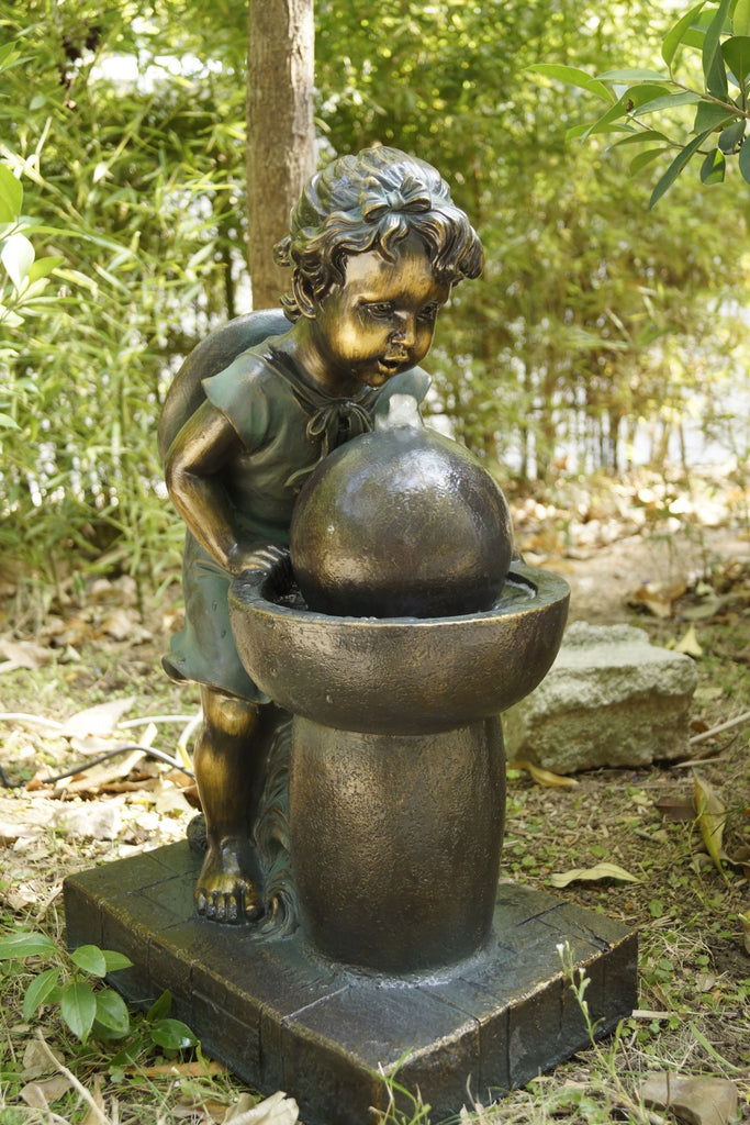 Fountian with Girl Drinking Water - Bronze Finish