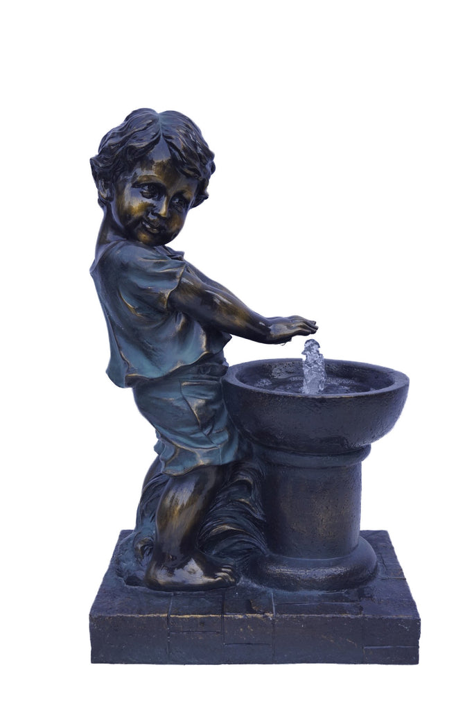 Fountain with Boy Playing at Fountain - Bronze Finish