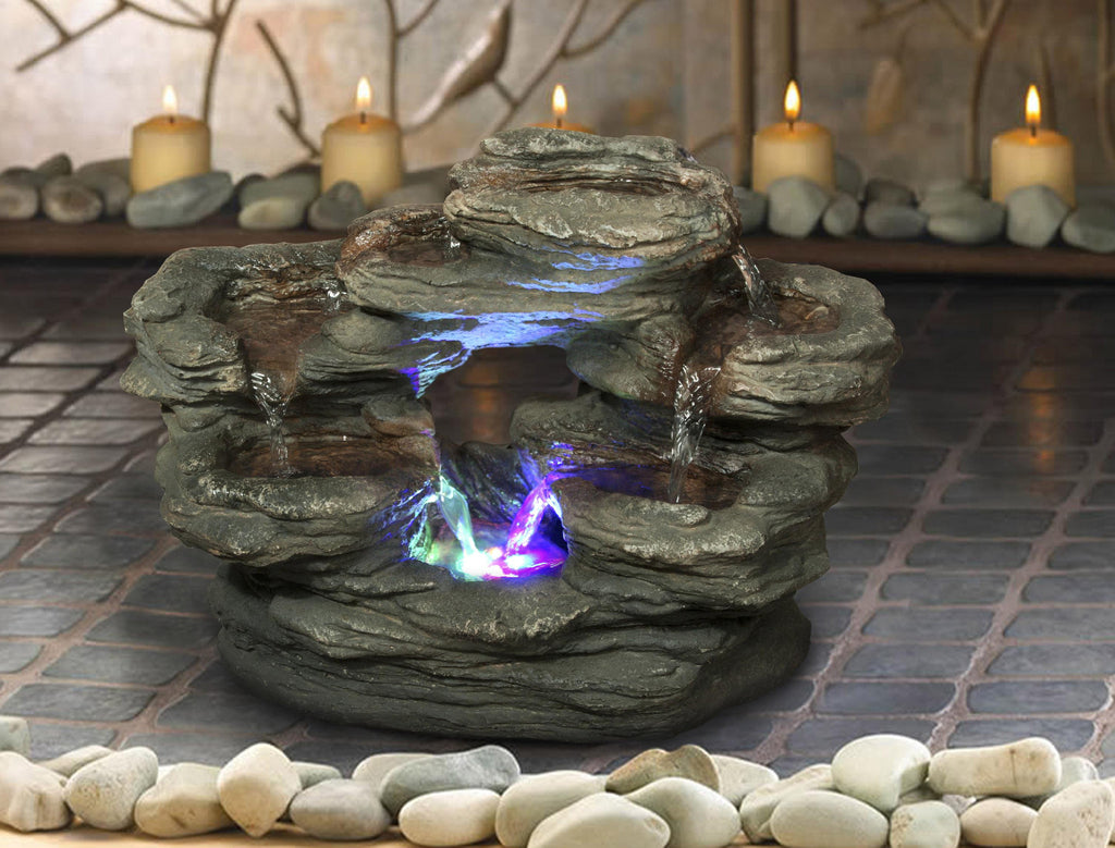 Multilevel Rocks Fountian with RGB LED Light