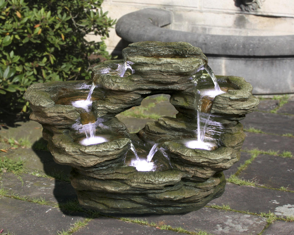 Multilevel Rock Fountain with LED Light