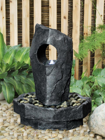 Fountain-Black/Grey Rock Fountain with LED