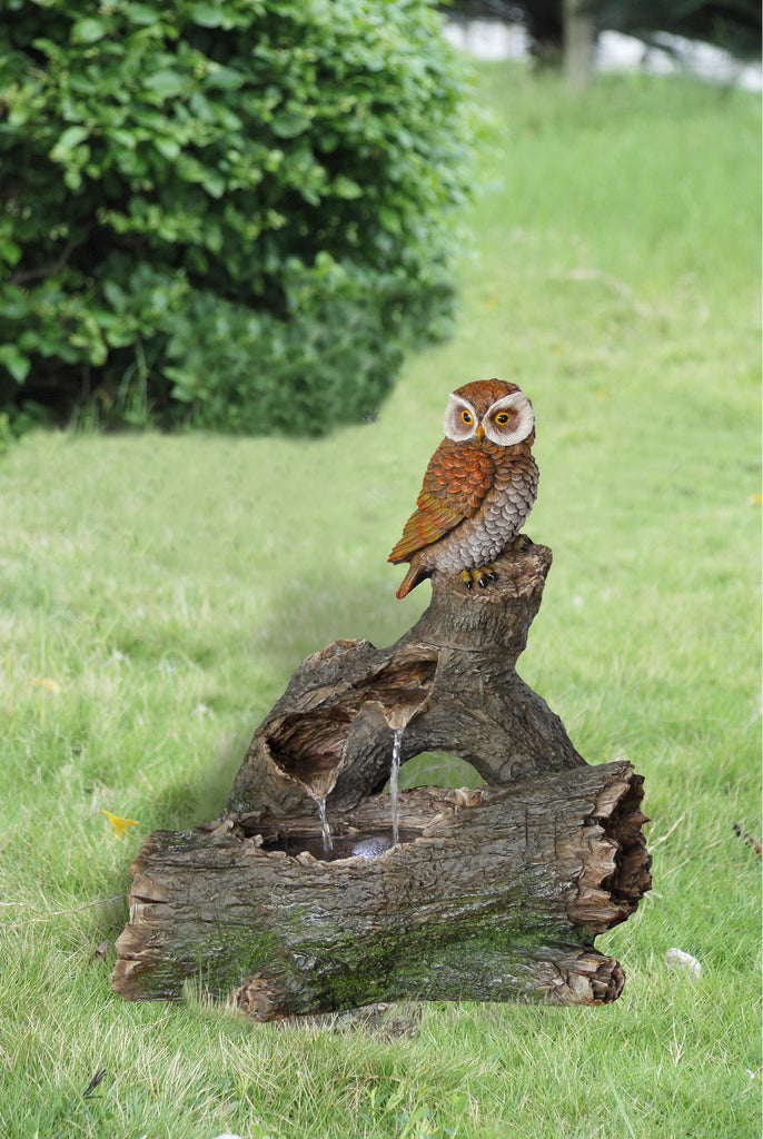 Fountain-Owl Perched On Log with LED