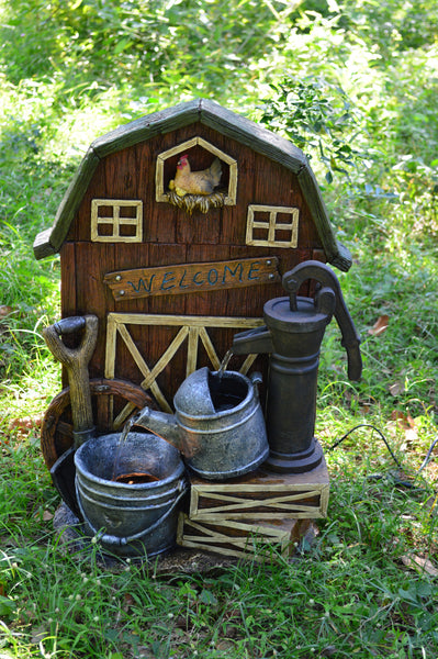 Fountain-Barn with Pump/Watering Can/Pail with LED