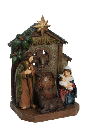 Nativity Scene Fountain with Pouring Jugs and Donkey
