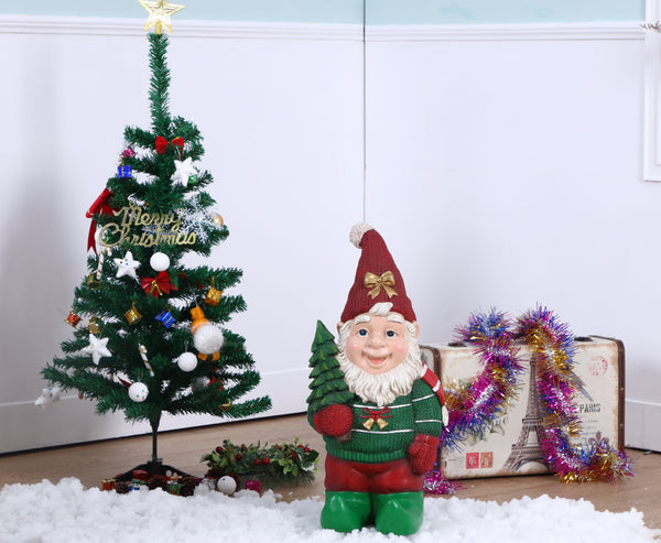 Elf Carrying Christmas Tree Statue