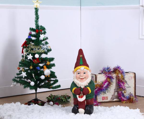 Elf Holds Christmas Stocking Statue