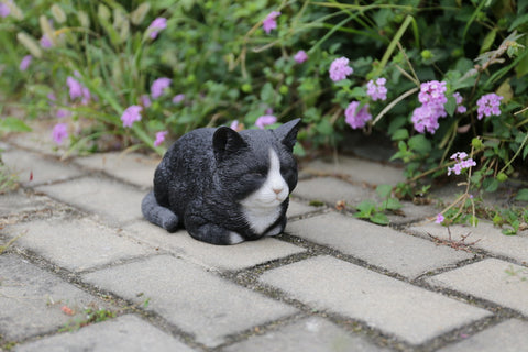 Black and White Sleeping Cat Statue