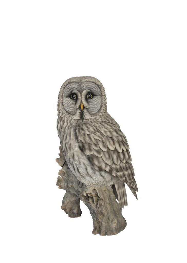Grey Owl Garden Statue on a Stump