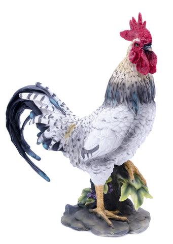 Rooster Statue with Black and White Feathers
